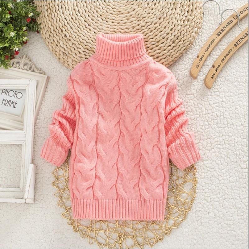 Children's Sweater Autumn New Style Solid Color High Neck Knitted Top for Boys and Girls