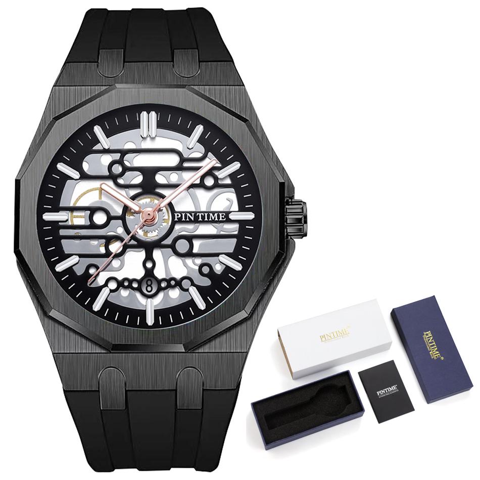 Fashionable Men's Mechanical Style Quartz Watch Casual Waterproof Watch Alloy Personalised Skeletonised Men Wristwatch Gift