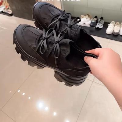 Cowhide Version~ Platform Muffin Ballet Shoes Bow New Heightening Dad Shoes Casual Sports Breathable Women's Shoes