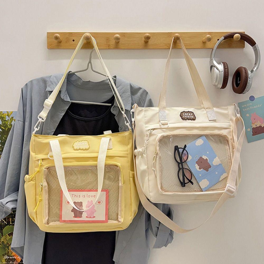 Zipper Transparent Pocket Handbag Large Capacity Canvas Shoulder Bag Sweet Itabag  Girl