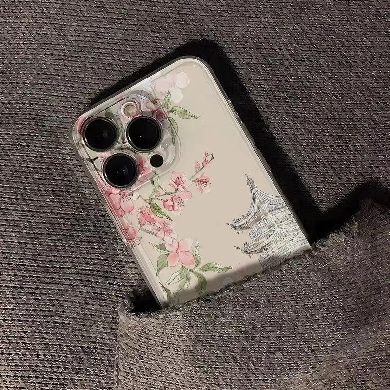 Pink Floral Pattern Transparent Phone Case For IPhone 17 16 15 14 Plus 13 12 11 Pro MAX 16E 17E Air Phone Cover Coque Funda