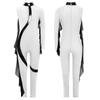 Girls Sheer Mesh Ruffles Jumpsuit Asymmetrical Long Sleeve Invisible Zipper Full Body Leotard Shiny Gymnastics Bodysuit