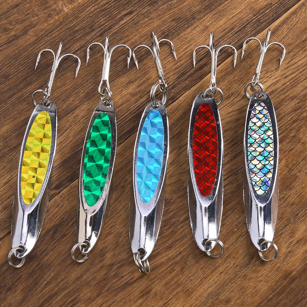 5 pcs Colorful Sequin Metal Artificial Fishing Lure Bait Sea Fishing Tackle Hard Lures with Hooks