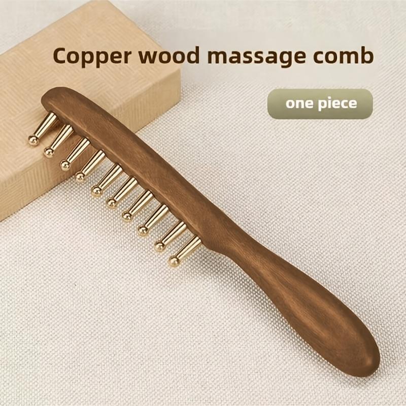 

A Golden Sandalwood Copper-Tooth Wide-Tooth Straight Comb,Head Meridian Massage Comb, for Scalp,Suitable for Curly and Long Hair
