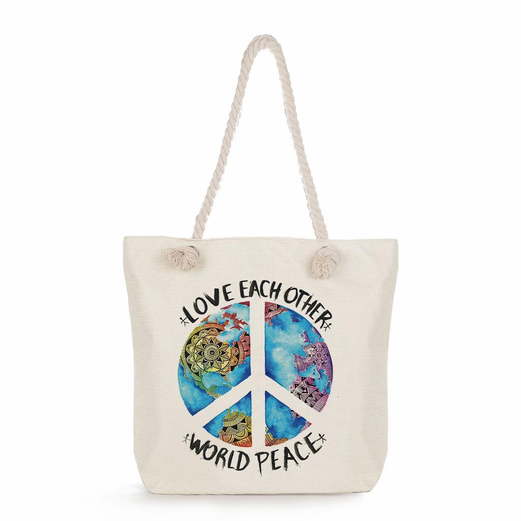 Geometric patterns print thick rope single-shoulder beach bag 7282 CLE