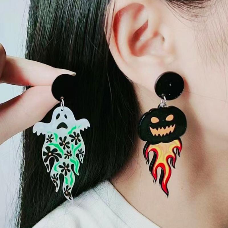 Fashion Dangle Earrings Spirit Pumpkin Skull Flower Drop Earrings Statement Jewelry Halloween Cartoon Acrylic Earrings