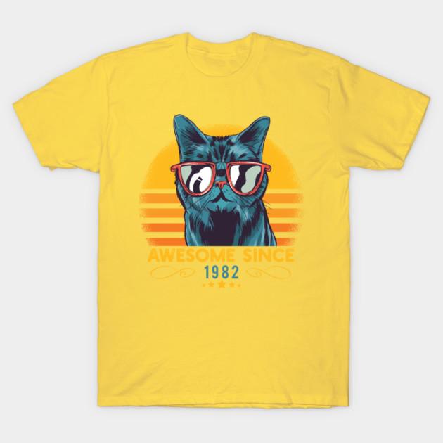 

Women s Fashion Round Neck Short-sleeved Cat Awesome Since 1982 Funny Cat Lover Gift Idea F Print T-shirt Summer Casual Slim T-shirt 3XL червоний