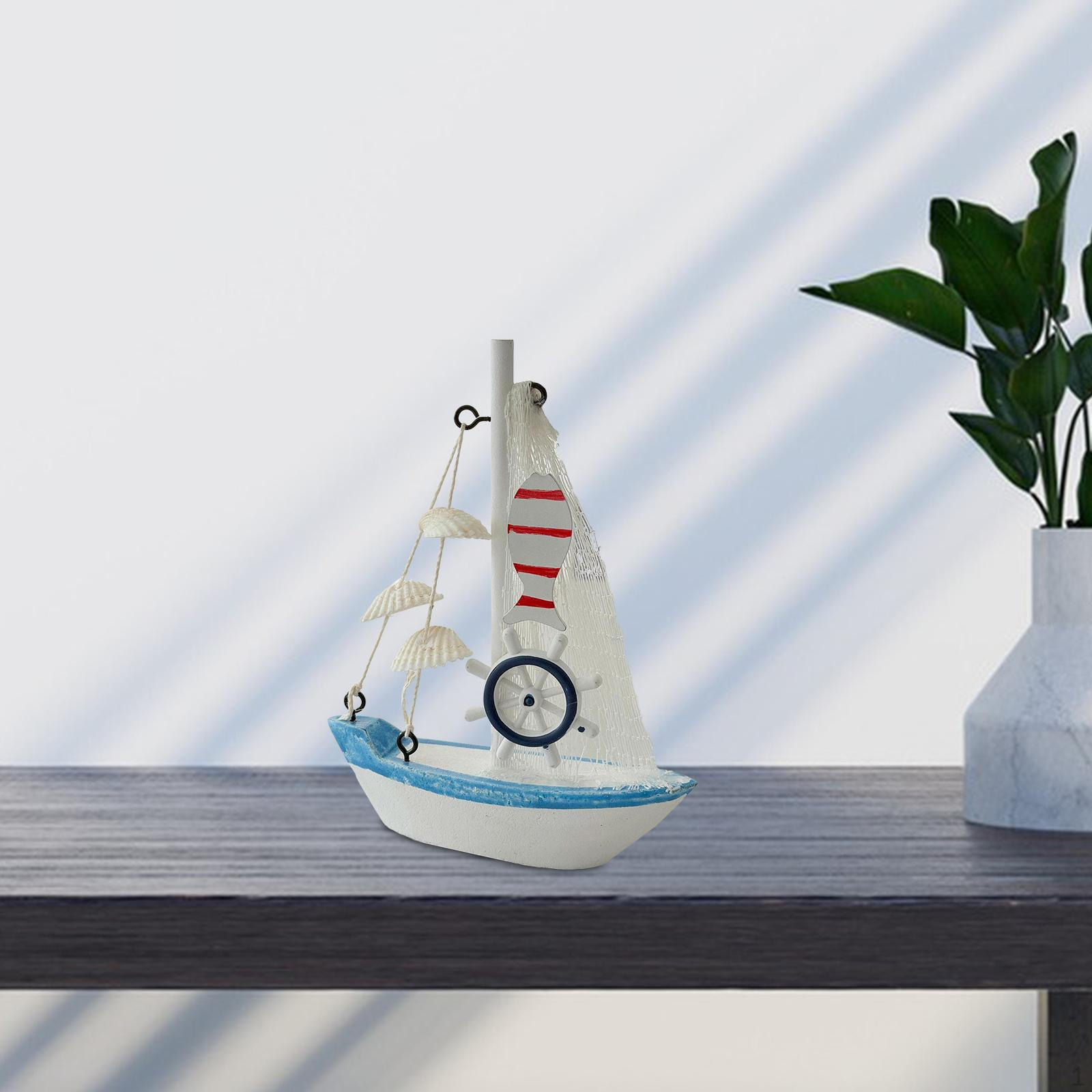 

Mini Sailboat Model Beach Nautical Decorative Crafts Table Ornament Home Decor for Housewarming Style A