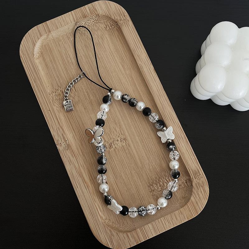 Bracelet de perles d'amour pour femmes, petit nœud en cristal frais, fleurs, amour, chaîne de téléphone portable, anti-chute, accessoires de coque de téléphone portable, DIY