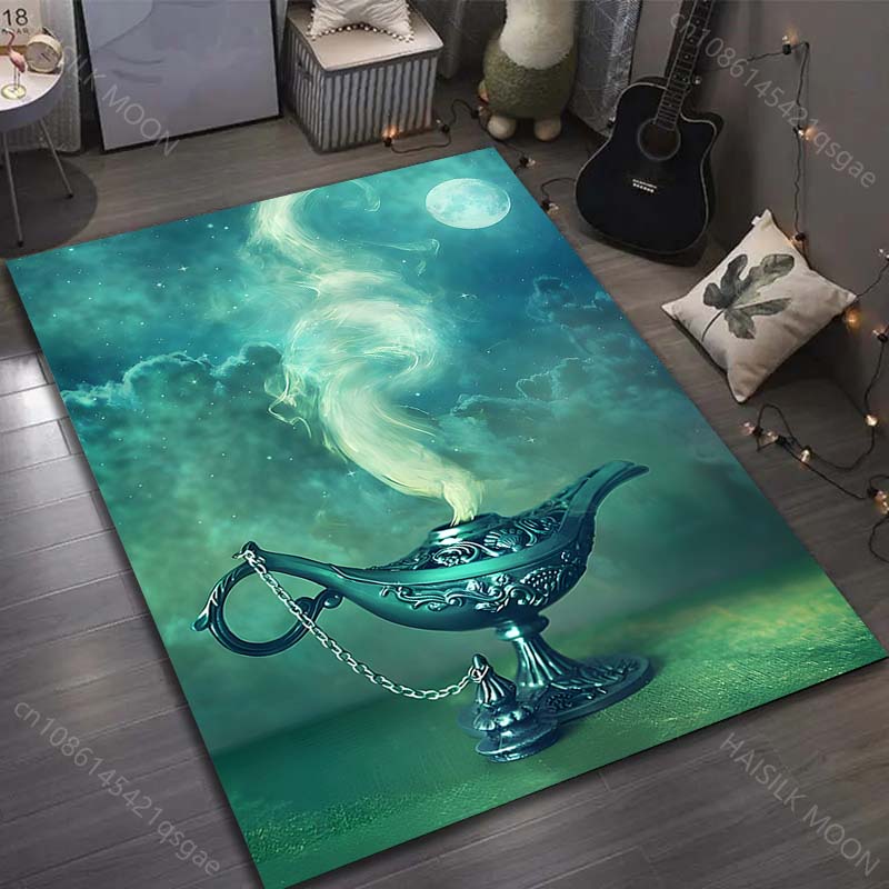 1PC Fairy Tale Wishing Lamp Painting Carpet for Living Room Bedroom Sofa Doormat Decor Sofa Table Area Rug Non-slip Floor Mat