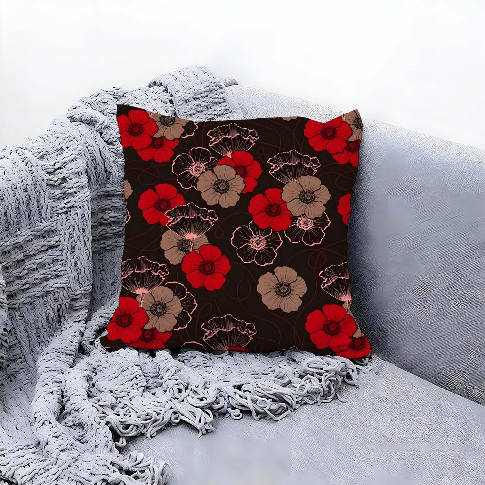 Beautiful Poppy Flower Pattern Cushion Cover Premium Comfort Reversible Pillow Cove in One Design for Any Room Car Interior