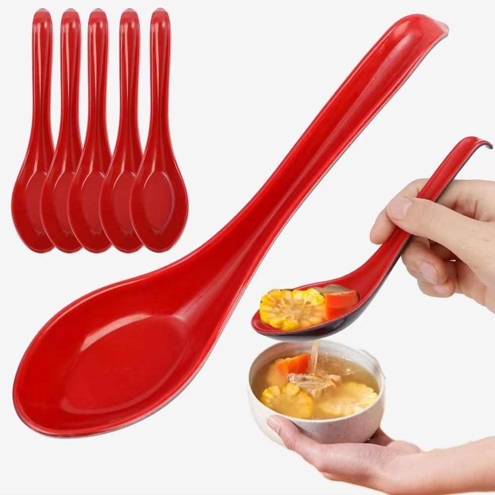 1/5/10pcs Drop-resistant Soup Spoon Bicolor Rice Spoons Japanese Style Long Handle Spoon Bar