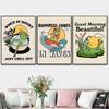 You're Definitely a Funny Poster with Retro Fungi from the '70s, Fancy Hippies, Ball, Dancing Frogs, Canvas, Painting, Wall Art Photography