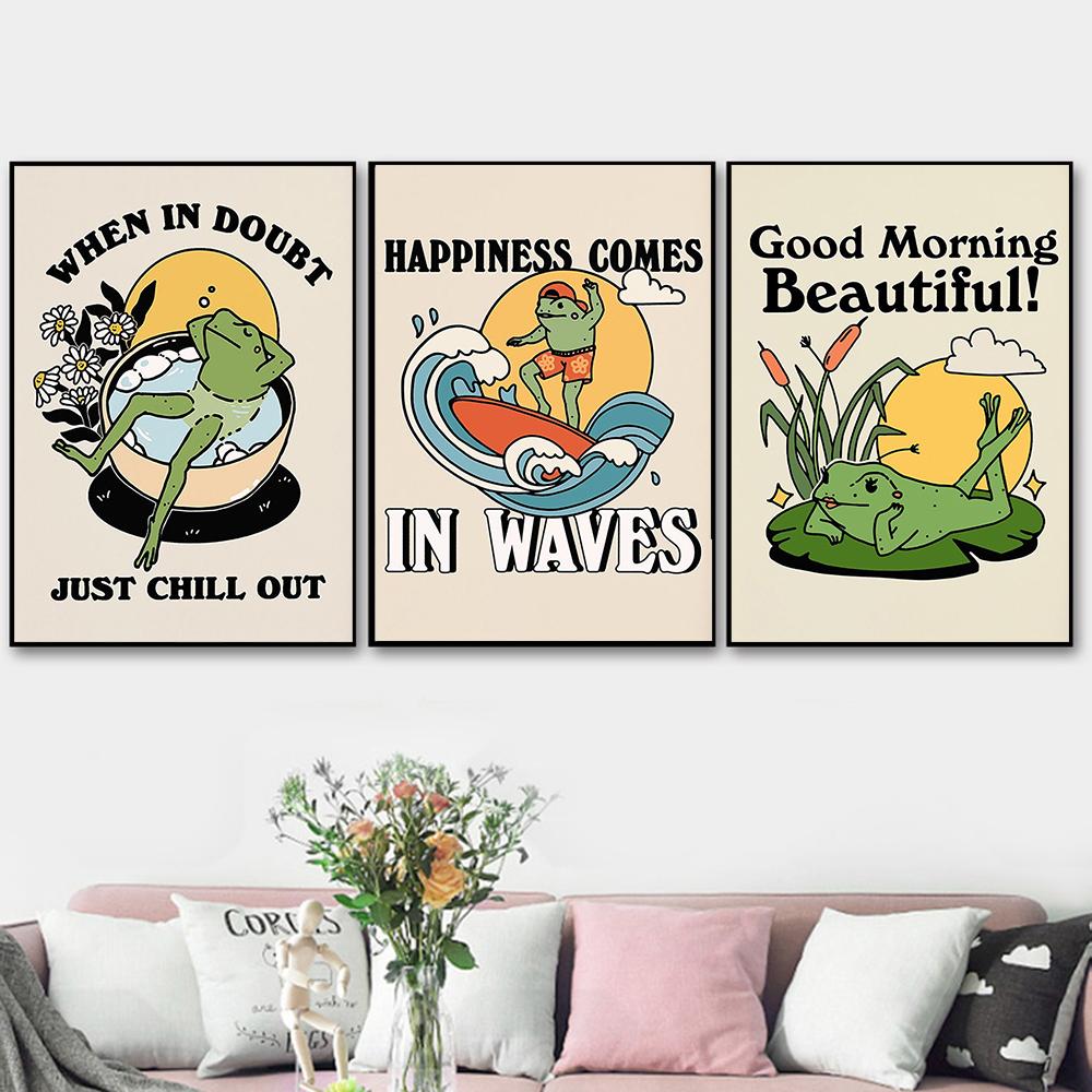You're Definitely a Funny Poster with Retro Fungi from the '70s, Fancy Hippies, Ball, Dancing Frogs, Canvas, Painting, Wall Art Photography