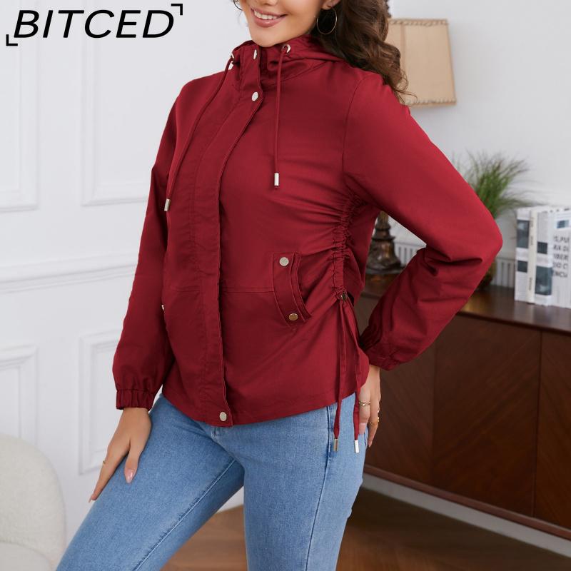 BITCED Spring/Autumn Casual Trench Coat for Women Loose-Fit Windproof Jacket with Hood Long-Sleeved Windbreaker