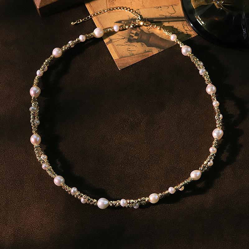 Natural Pearl Copper Bead Necklace 18k Gold Plated Luxurious Design Classic Necklace Banquet Wedding Women's Jewelry GN0862