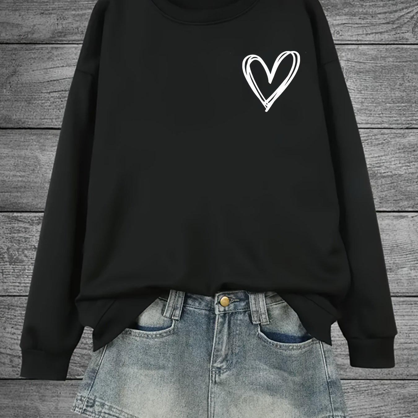 Heart Print Crewneck Sweater - Trendy European & American Style 3XL чёрный