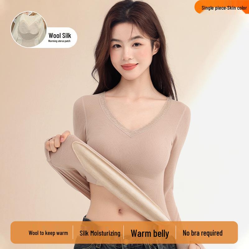 

Женский термокомплект с топом с подкладкой, на флисовой подкладке для осени/зимы, смесь шерсти и шелка L (110-125 lbs)