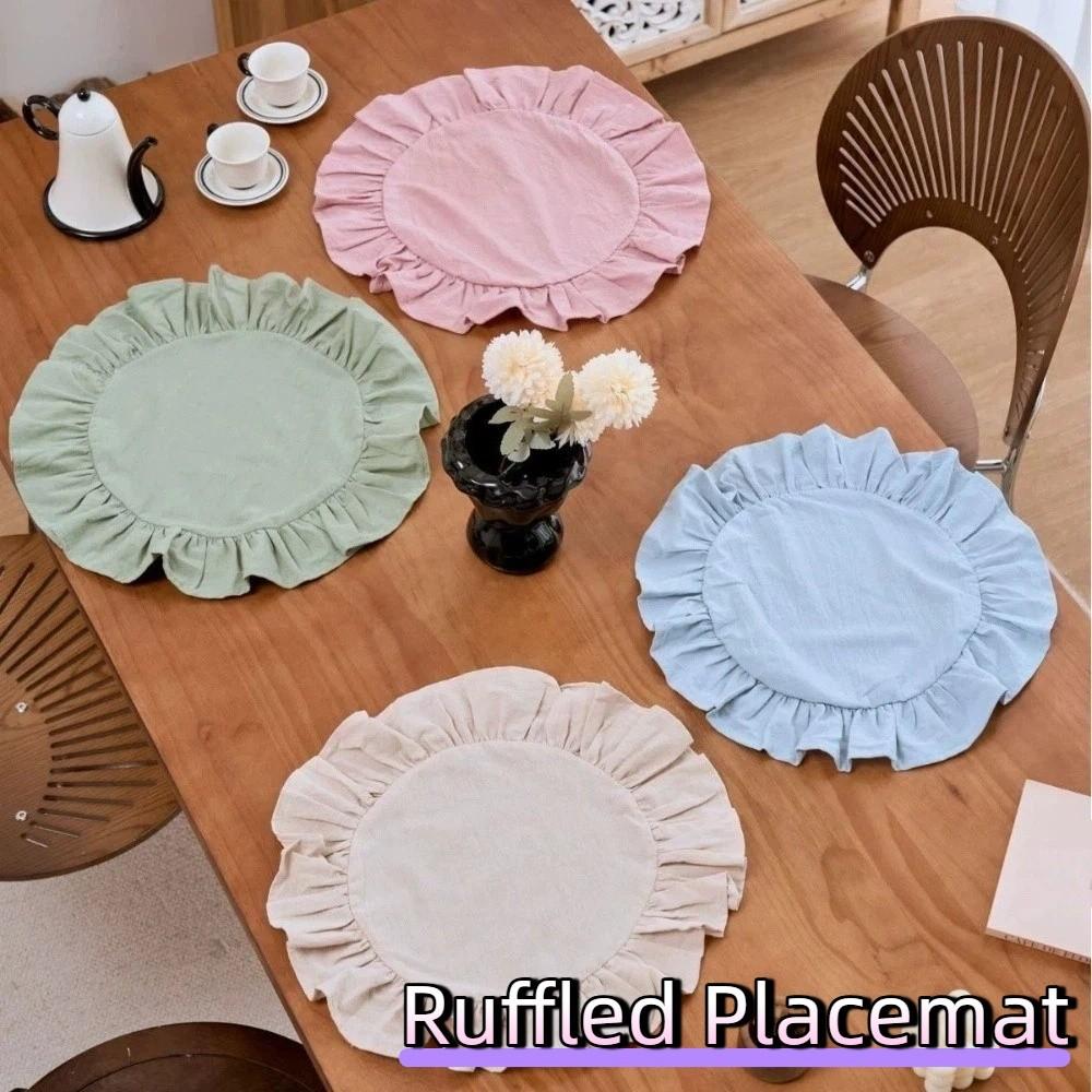 Cotton Ruffled Placemat Simple Round Napkin Everyday Use Heat-Insulating Placemat  Kitchen