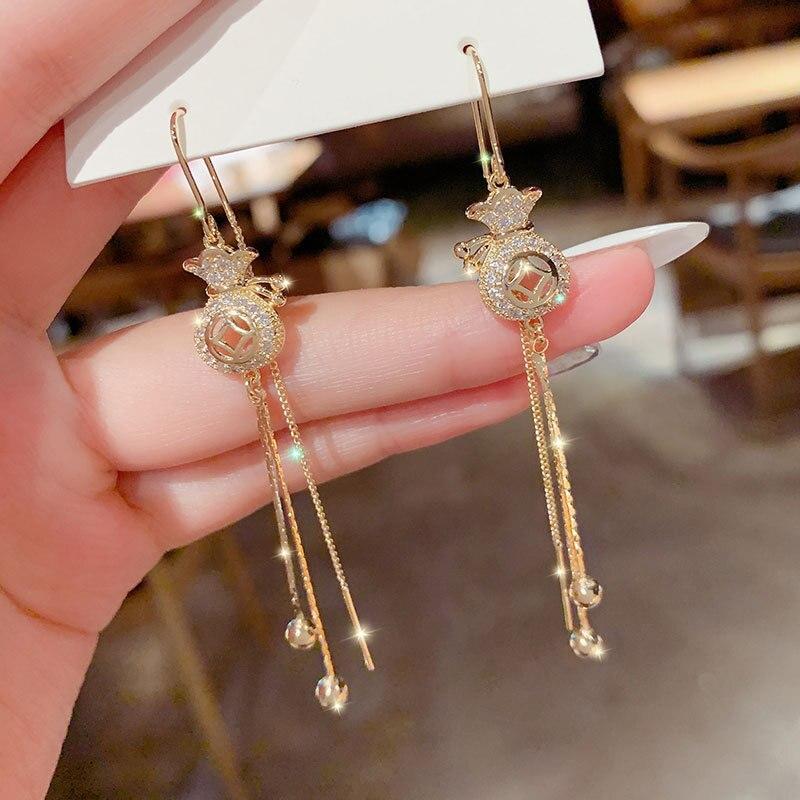 Kolczyk damski Pusta sakiewka na pieniądze Kolczyk na żyłce Długi frędzel Kolczyk wiszący