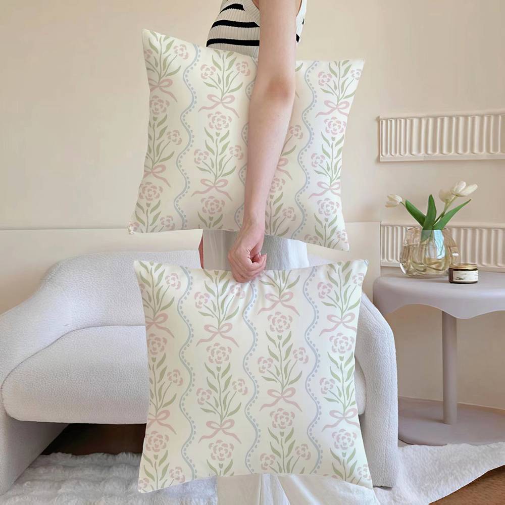 Tea Break Floral Pillow Case Sofa and Living Room Decorative Cushion Covers Dust-proof and Mite-proof Invisible Zipper