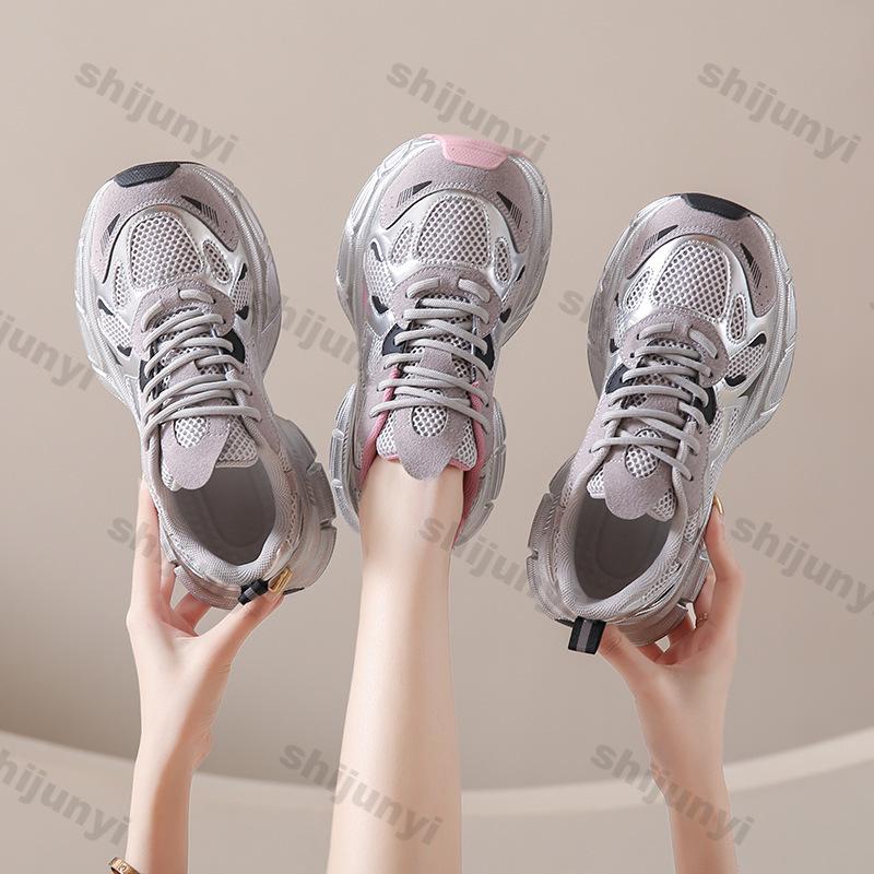 Modische Klobige Plateau-Sneaker für Damen Frühling Atmungsaktives Mesh Dicke Sohle Vulkanisierte Schuhe Frau Lässig Schnürschuhe Sport Laufschuh