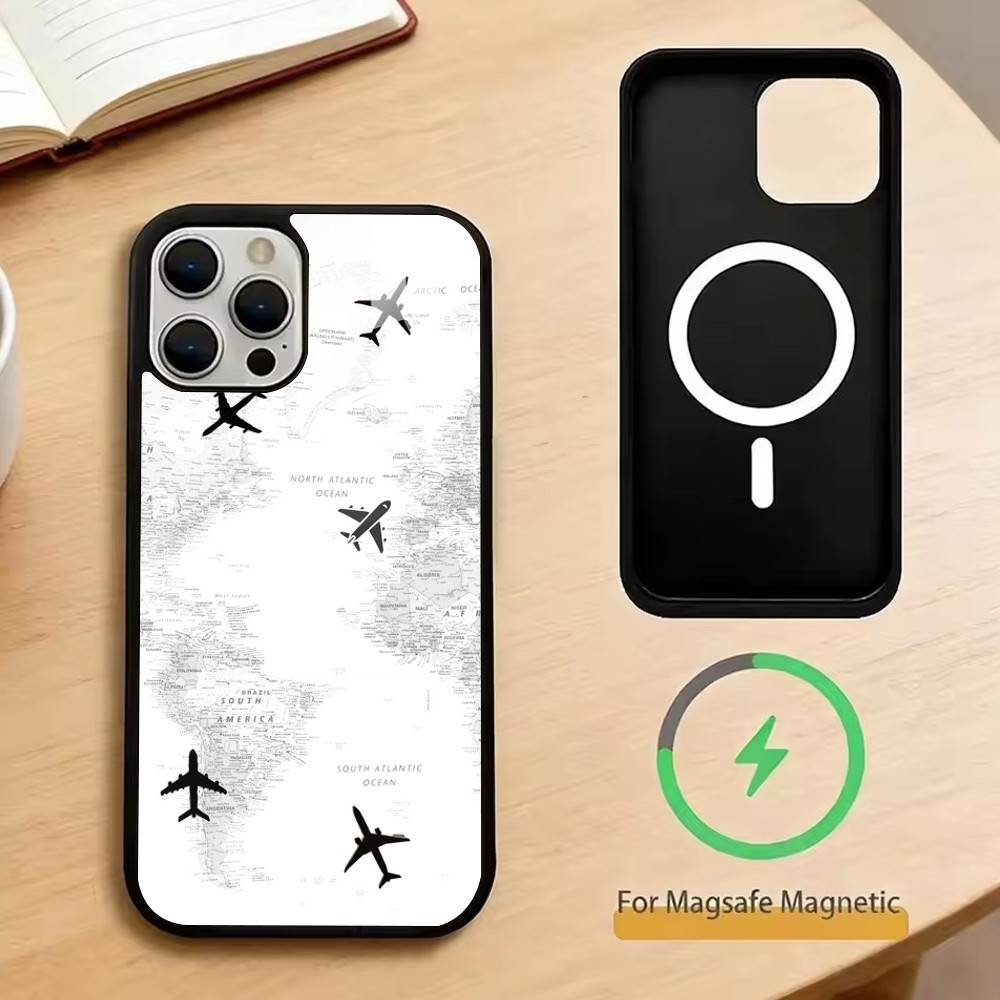 Travel-Inspired Airplane Route Phone Case For iPhone17,16,15,14,13,12,11 Plus,Pro Magnetic with Magsafe Wireless Charging