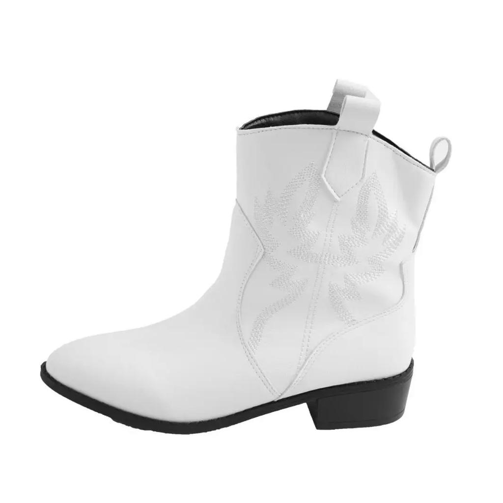 Støvler for kvinner i store størrelser 2024 Høst Nye Spisse Western Cowboy Korte Støvler Retro Mote Slip-on Firkantet Hæl Ankelstøvletter Dame