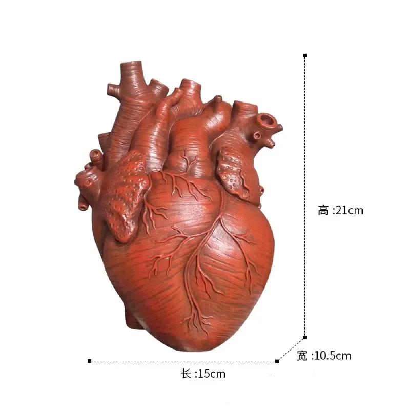 New Transparent Heart Resin Vase Anatomical Heart Flower Vase Ornament Craft Planter Pot For Office Living Room Bedroom Desktop