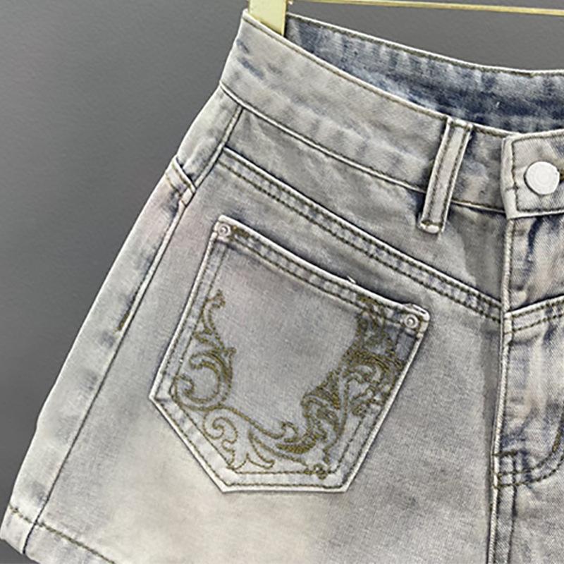 Washed retro blue denim shorts women's summer new high waist thin versatile a word wide leg hot pants tide
