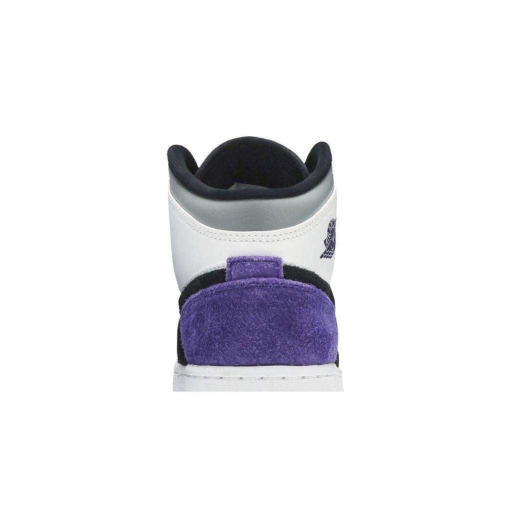 Air Jordan 1 Mid SE Grade School 'Varsity Purple' (Unisex) White / Black / Light Solar Flare Heather / Varsity Purple Kids' Basketball Shoes