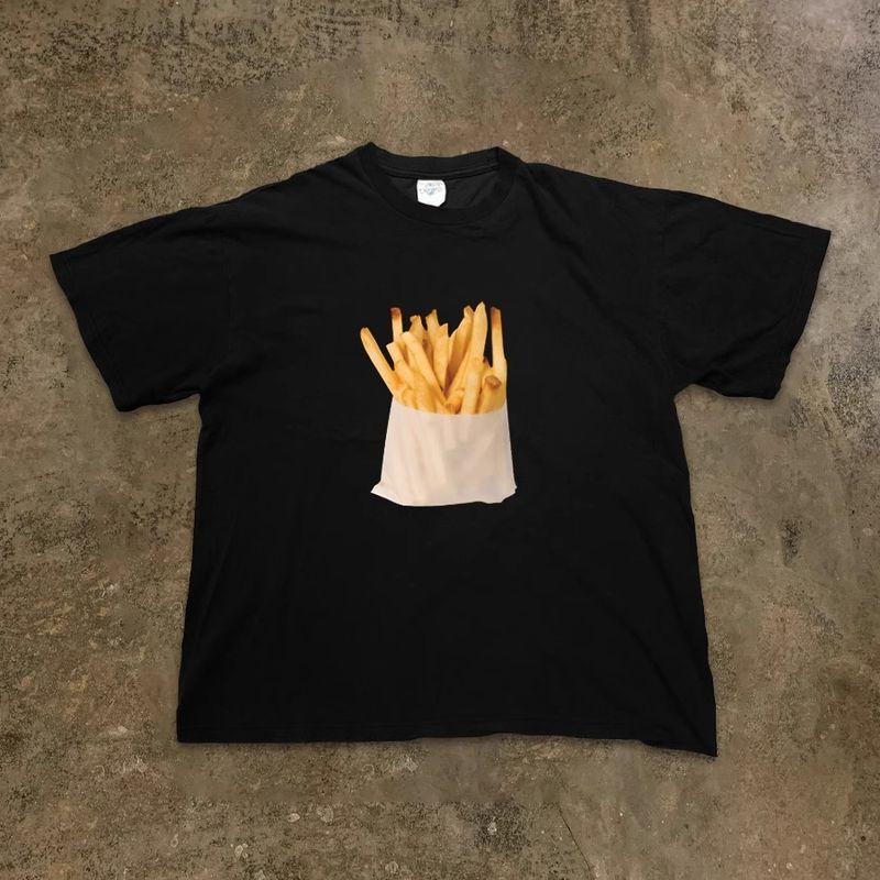 

Xiao Chen s Story Is 260G More than Heavy Weight Pure Cotton! French Fries Print Vintage Vintage Couple Short Sleeve T-shirt for Men and Women Black XL [260g Heavy weight pure cotton]]