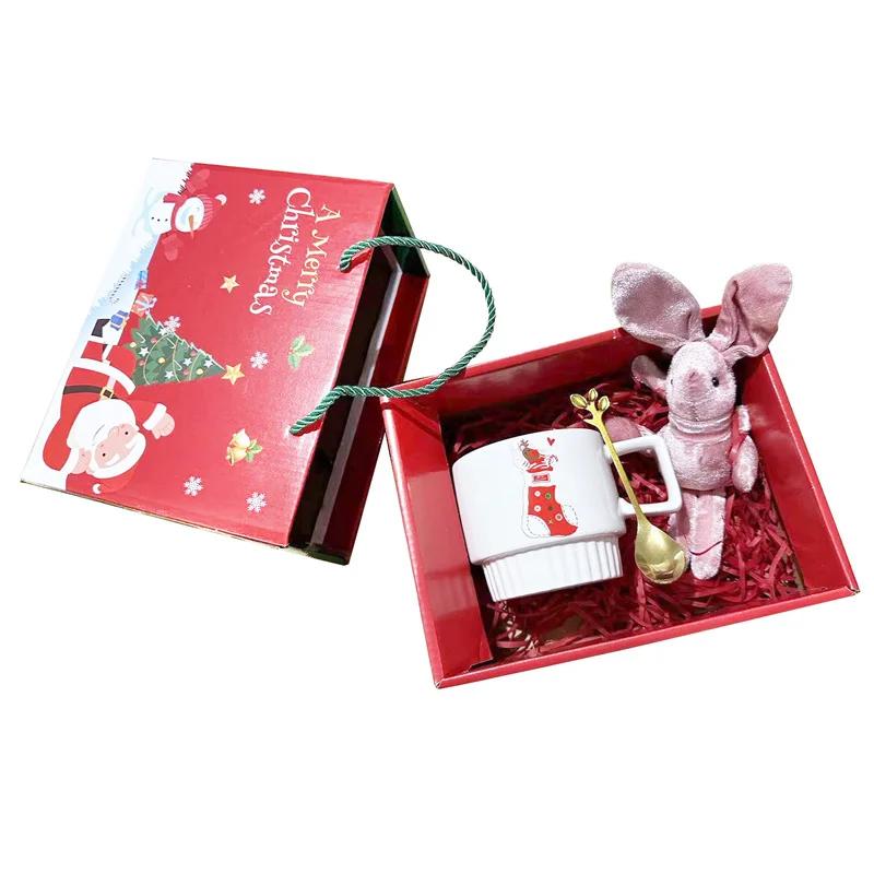 Santa Claus Ceramic Mug Christmas Gifts Coffee Cup with Gift box and spoon Rabbit doll Breakfast Milk Cup Home/Office Water Cup