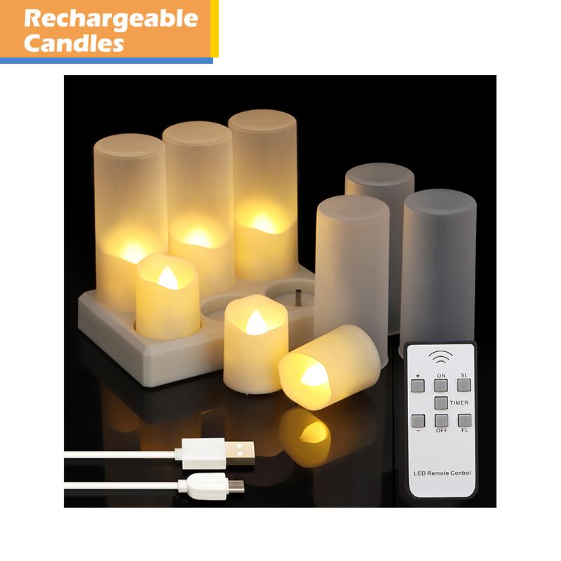 6 Pack LED Tea Light Candles with Remote Timer, Rechargeable Candles with Charging Station for Home Christmas