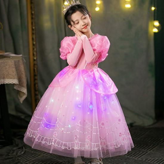 Girls' Frozen Elsa Fleece-Lined Winter Dress - Fashionable Princess Evening Dress