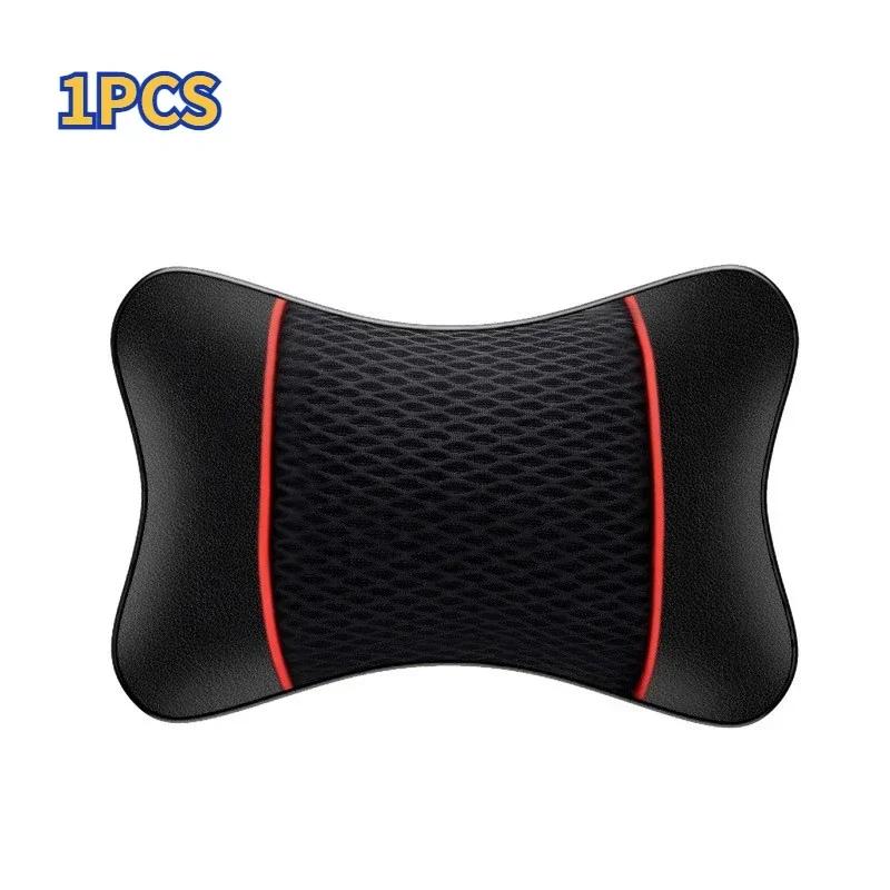 Leather Knitted Car Pillows Headrest Neck Rest Cushion Head Support Seat Accessories Auto Black Safety Pillow Universal Decor