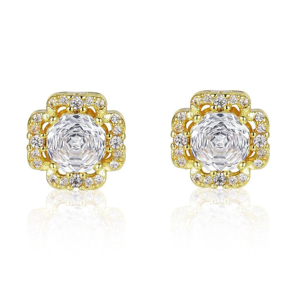 New Octagonal Millennium Rose Cut Ring Sunflower Earrings Women s Luxury Stud Earrings