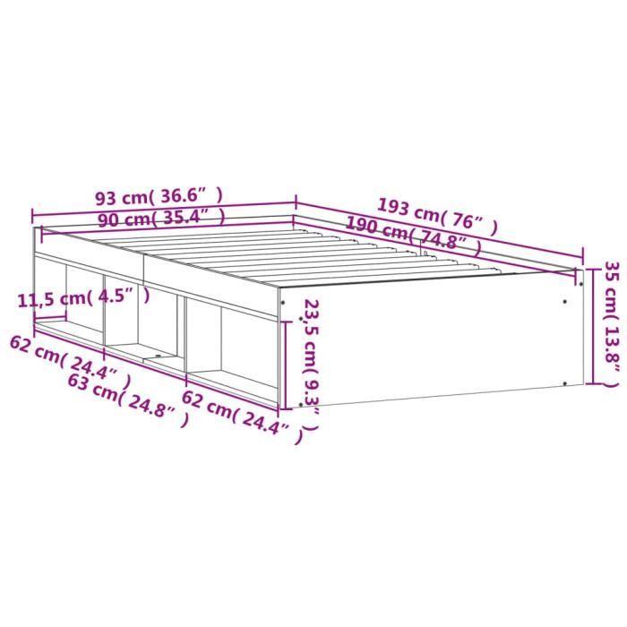 VidaXL Cadre de lit chêne sonoma 90x190 cm 3203840
