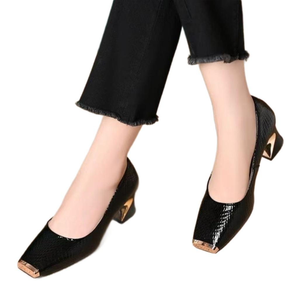 Women's French Style Square Toe Heels, Solid Color Chunky Heel Pumps, Elegant Slip on Business Office Work Shoes for Women