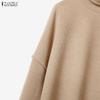 ZANZEA Damen Langarm Rollkragen Bluse und Hose Herbstpullover Zweiteilige Anzugsets