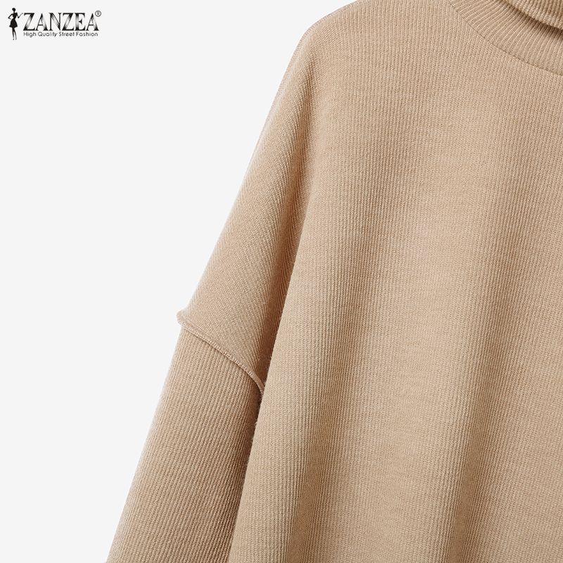 ZANZEA Damen Langarm Rollkragen Bluse und Hose Herbstpullover Zweiteilige Anzugsets