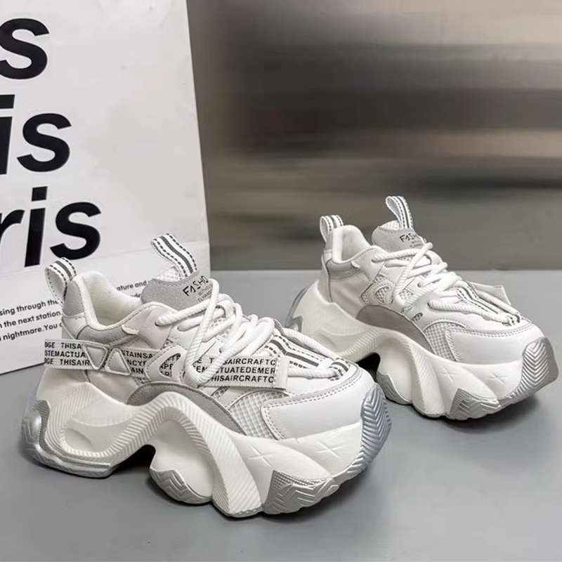 

Корейская версия сетчатых кроссовок-папы женские 2025 новая расцветка на высокой толстой подошве шнуровка спортивный досуг дышащие мягкая подошва трендовые 35 белый