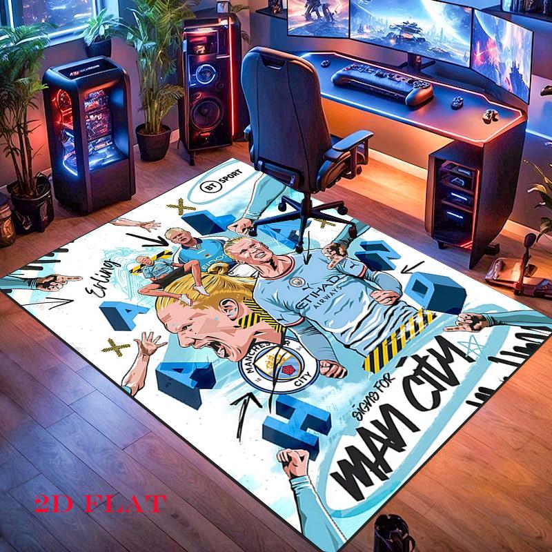 Tappeto Manchester City per Soggiorno Camera da Letto Casa Decorazione Divano, Tappetino Antiscivolo per Giochi Bambini