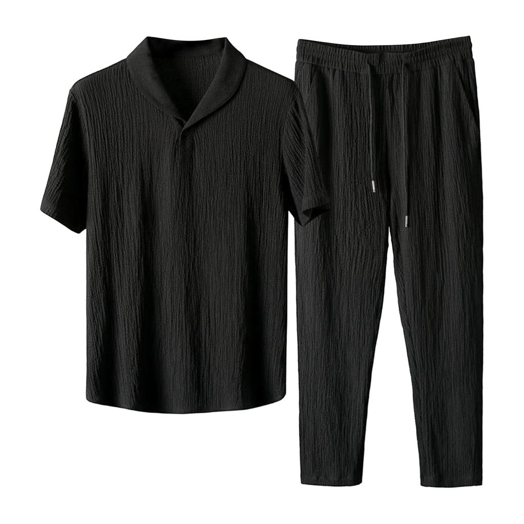 Men's Summer Casual Fashion Short Sleeve Button-Down Shirt And Pants Set