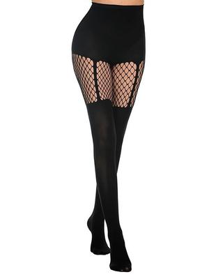 Lingerie Tights Thigh High Stocking Black Hollow Out Pantyhose Suspenders Fishnet Stockings Sexy Rregular Splice Web Pantyhose