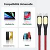 Chargeur et câble - BOOLING - 25W - USB-C 1M - Nylon Rouge - Compatible iPhone 17/16/15