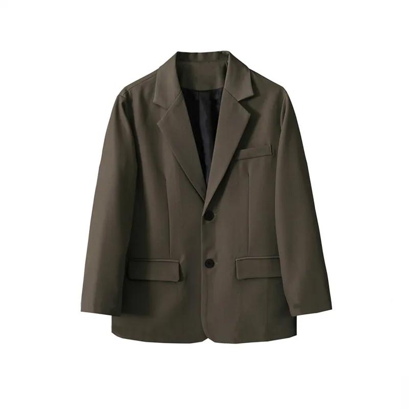 Women Fashion With Pockets Single Button Blazer Vintage Notched Neck Long Sleeves Female Chic Lady Outfits Plus Size