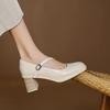 Krazing Pot Sheep Skin Spring Summer Size 41 Chunky Heels Women Square Toe Mary Janes