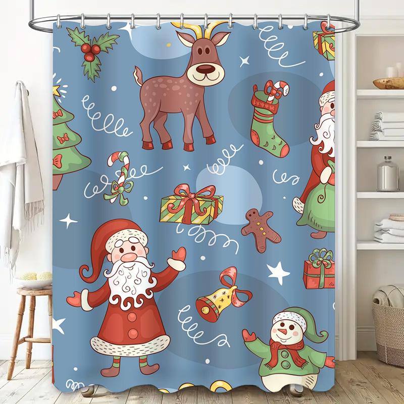 Tu Christmas Shower Curtain Santa Claus Reindeer Snowman Holiday Festive Bathroom Decor Waterproof Holiday Gift Christmas Party