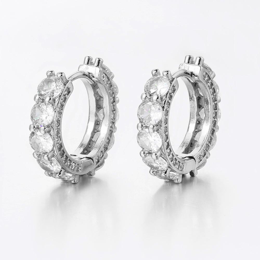 Hip Hop Full Diamond Big Ear Buckle Men'S Geometric Round Zircon Earrings Cross Rivets Hiphop Trend Earrings